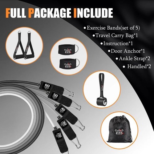 EZD Resistance Bands Set - 200 lbs Heavy Duty Exercise Bands with Handles, Door Anchor & Ankle Straps for Home Workouts