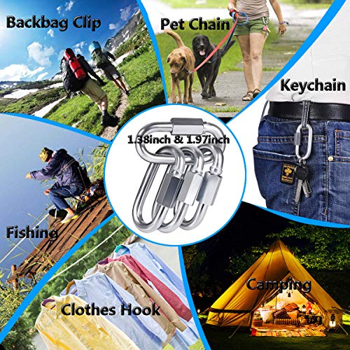 M3.5 Stainless Steel D Shape Locking Carabiner Keychain - 6 Pack