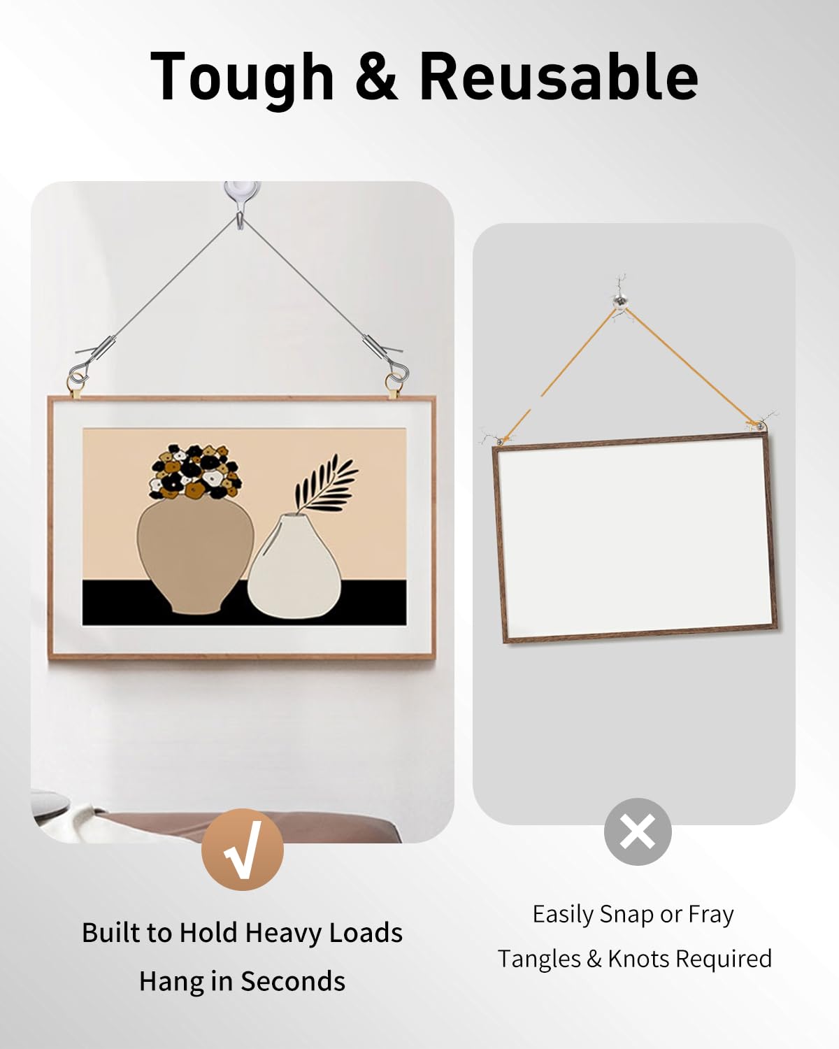 Uniclife Adjustable Picture Hanging Wire, 6.6 Feet 1/16", Picture Hanging Kit for up to 100 lbs, Heavy Duty Stainless Steel Wire Rope for Mirror Curtain Photo Frame & Art, 4 Pack