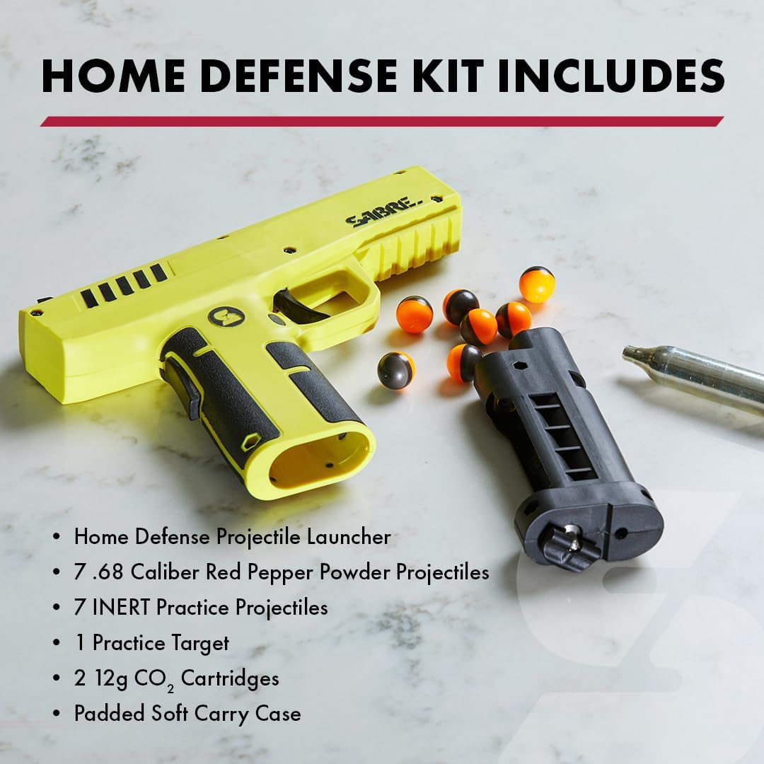 SABRE Pepper Projectile Launcher - Home Defense with Adjustable Sights | 7-Round Capacity, 350 FPS Velocity