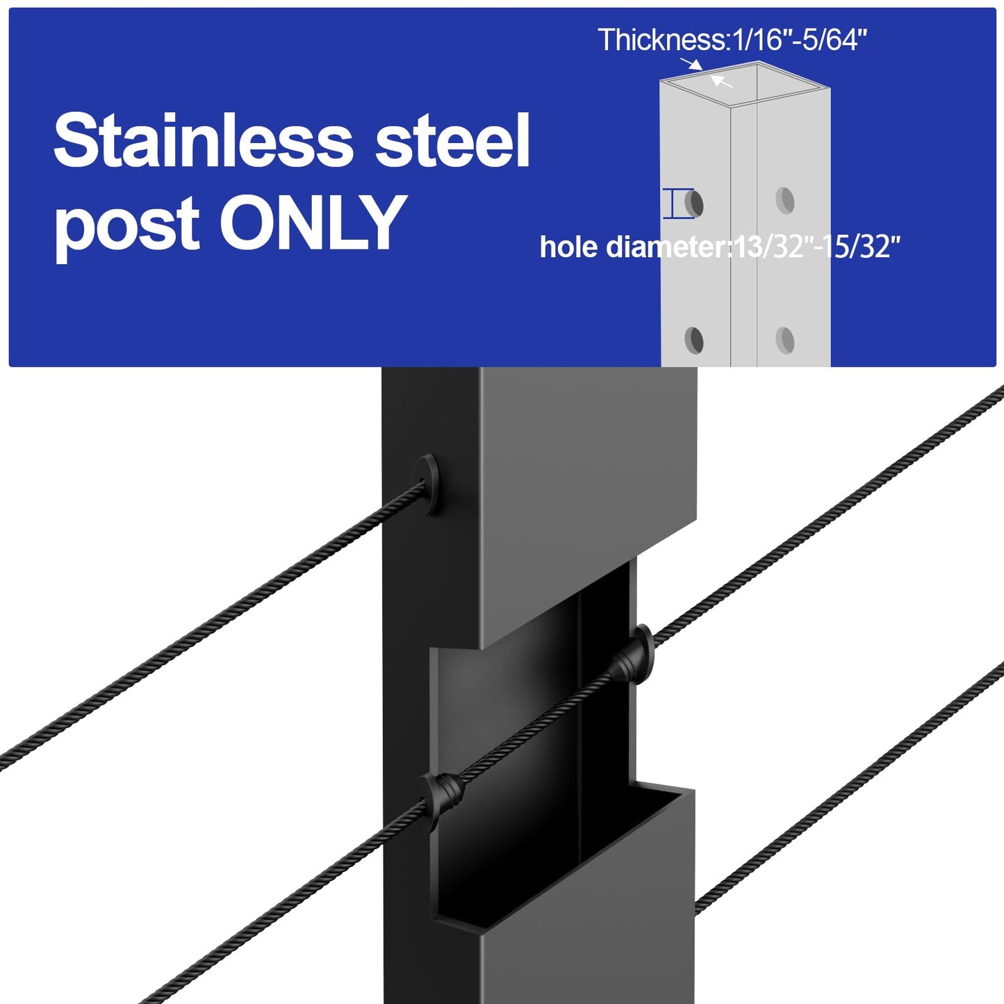 BLIKA 50 Pack 30 Degree Cable Railing Rubber Grommets for 1/8" 5/32" 3/16" Cables for Metal Cable Railing Posts, 30 Degree Angle Beveled Protector Sleeves, 1/8" Cable Railing Grommet, BL10-A