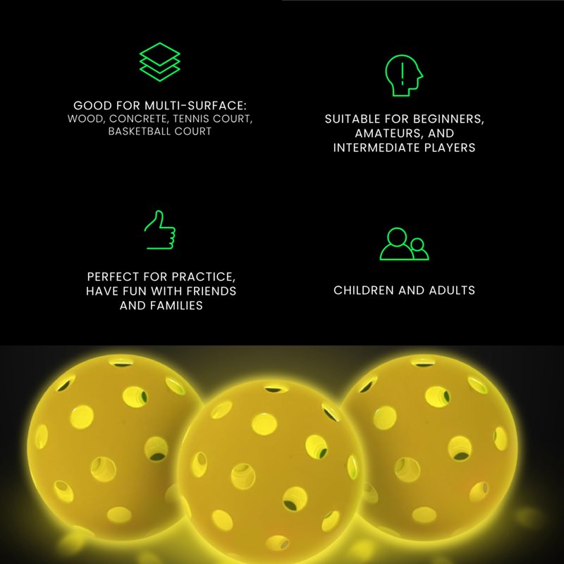 STANY LED Pickleball Balls –Ultra Visible for Nighttime Play, Glow in The Dark, 40 Hole, Indoor/Outdoor, Consistent Bounce, USAPA Official Size, Gift Ready Box, 6 Pack + 3 Replacement Batteries