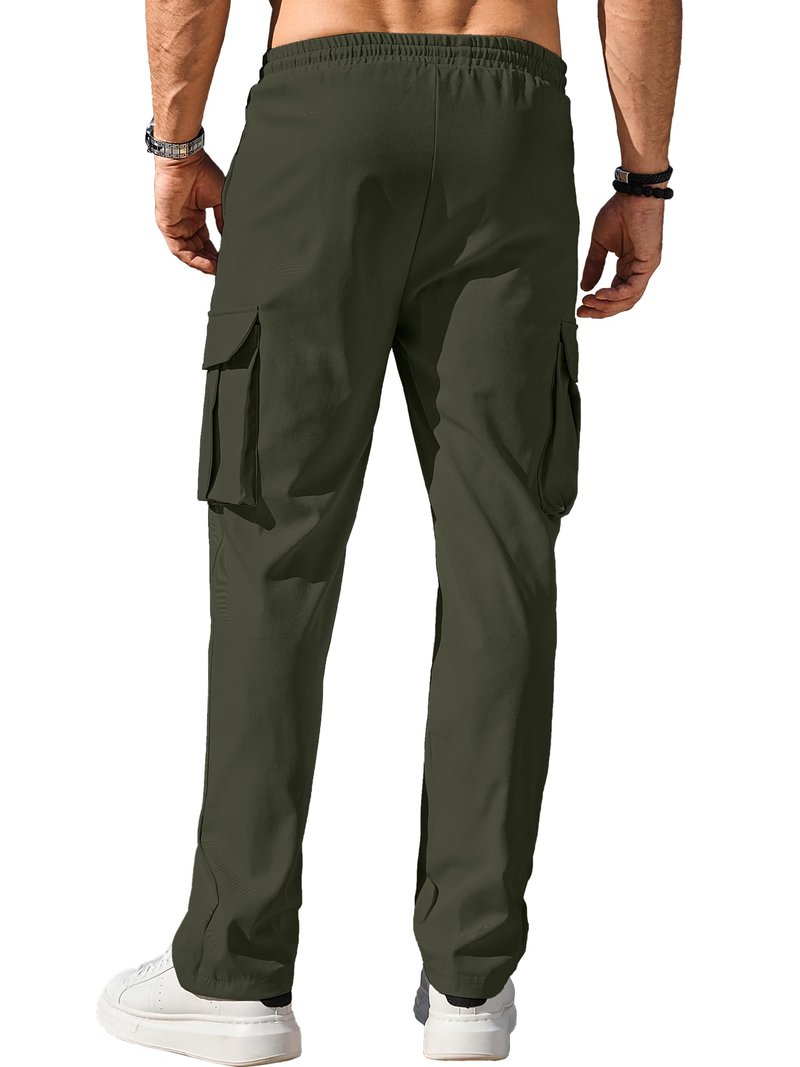 Comdecevis 2 Pack Men's Casual Cargo Pants Joggers Sweatpants Hiking Drawstring Tactical Pants with Multi Pockets 34w