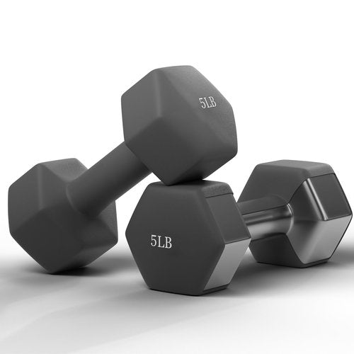 GRETERST Hex Dumbbells Set Rubber Coated Hand Weights Exercise & Fitness for Home Gym Workouts Weight Strength Training, Anti-Slip, Anti-Roll, Set of 2, Grey, 5LB