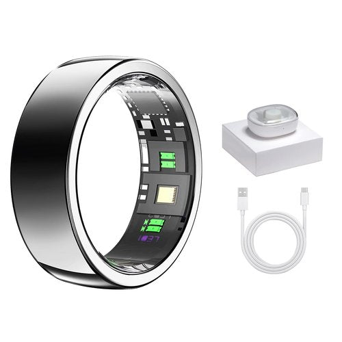 Tulbeys Smart Ring with Wireless Charging Bay - Silver - Size 9 - Sleep Tracking Wearable - Heart Rate - Oxygen Monitoring - Fitness Tracker - Hand Gesture Brush Tiktok - Up to 9 Days of Battery Life