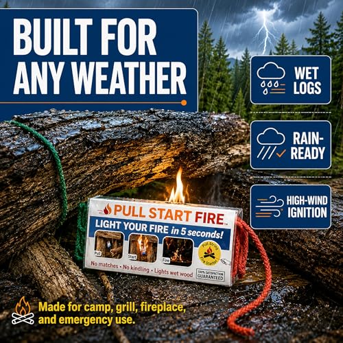 Pull Start Fire Starter 6 Pack - Waterproof Outdoor Instant Fire Igniters, No Matches Needed