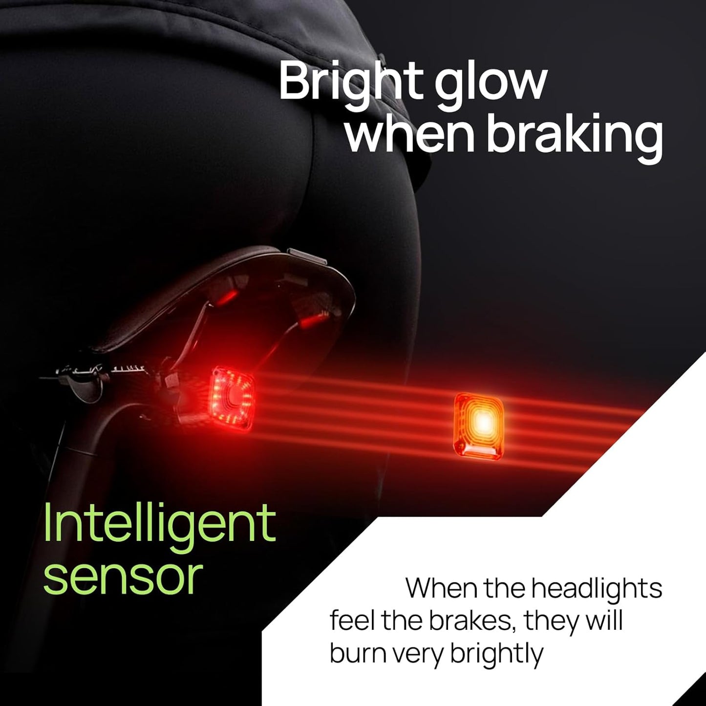 R15 Smart Bike Lights Set - USB C Rechargeable Front & Back with Auto Brake Sensing | 500 Lumen Waterproof for Night Riding