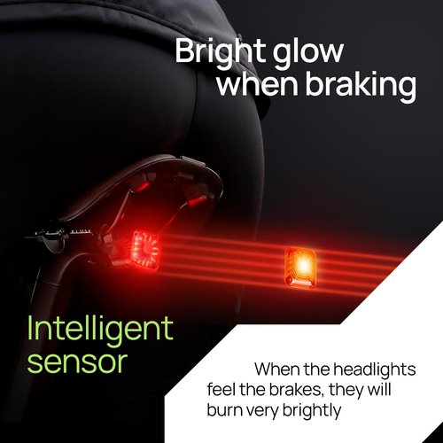 Smart Bike Lights Front and Back, R15 Kit, USB C Rechargeable with Auto Brake Sensing, 500 Lumen Waterproof Bicycle Headlight & Tail Light Set for Night Riding, Long Battery Life for Cycling Safety