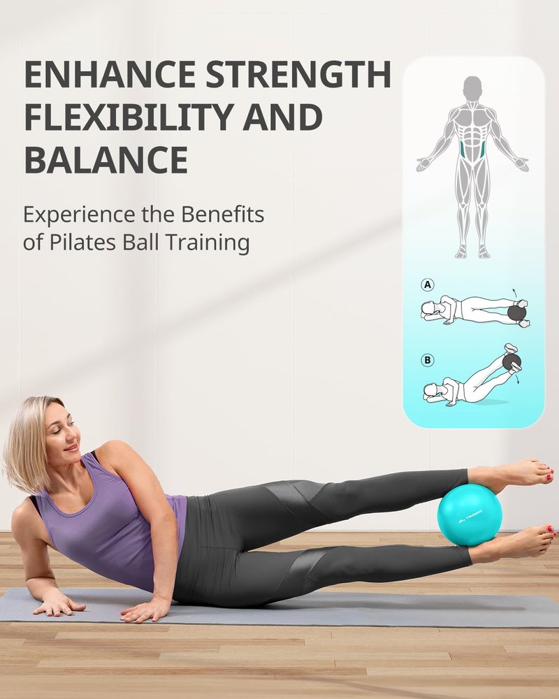 Trideer Pilates Ball 9 Inch with Pump, Exercise Balls Physical Therapy, Physical Therapy Equipment, Small Exercise Ball Between Knees, Small Pilates Ball for Yoga, Core, Office&Home Gym