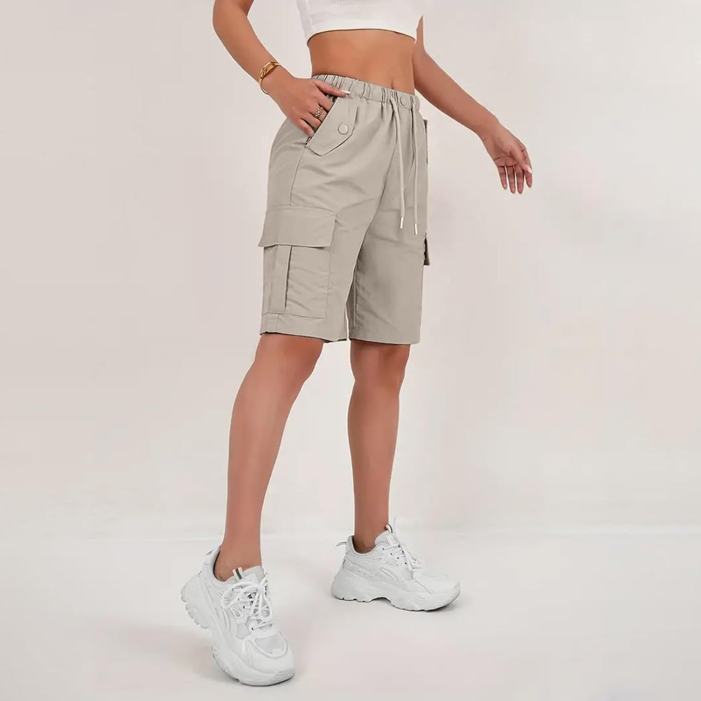 Skiennix Bermuda Shorts for Women - Quick Dry Cargo Shorts with Pockets | Knee Length Hiking Shorts