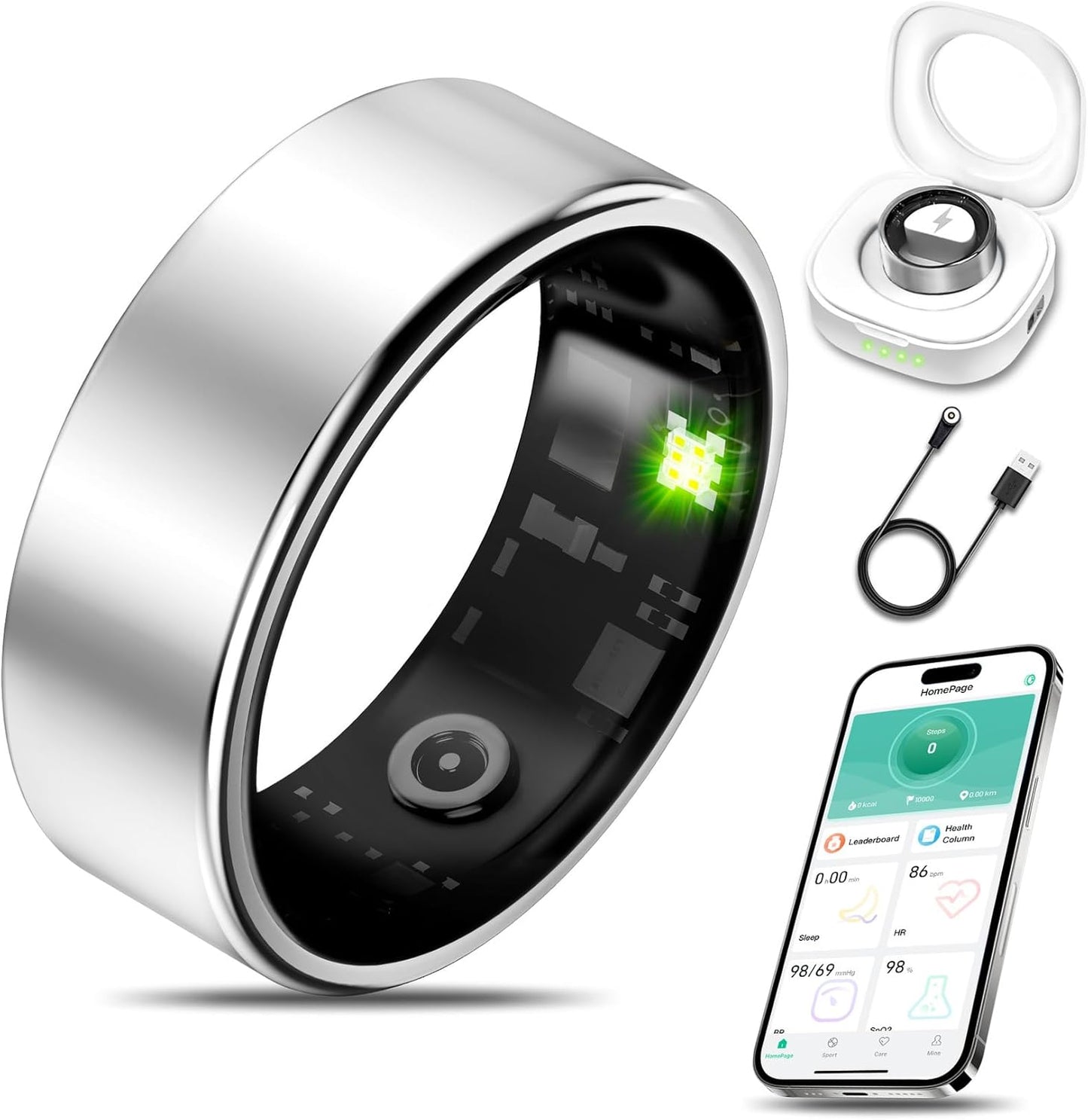 Smart Health Ring | Fitness Tracker for Heart Rate, Blood Oxygen & Sleep Monitoring - Silver 13