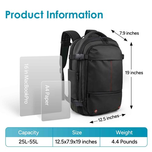 travel inspira Backpack for Travel, 60L Expandable Vacuum Backpack with Electric Vacuum Pump, Water-Resistant & TSA Anti-Theft for Airplane Vacuum Seal Compression Air-Seal Bag for Travel
