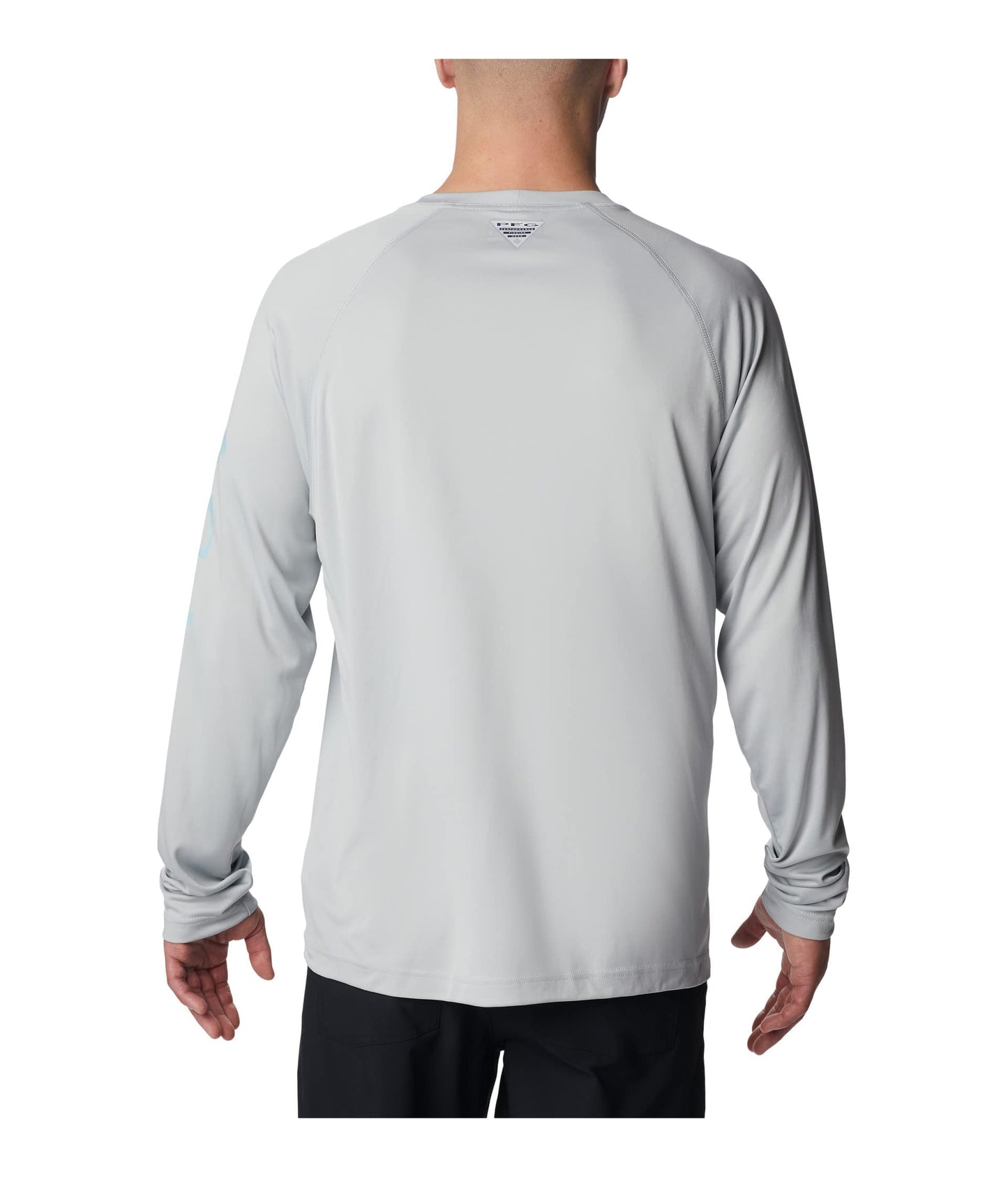 Columbia Men's Terminal Tackle Long Sleeve Fishing Shirt, Cool Grey/Spring Blue Logo, X-Large