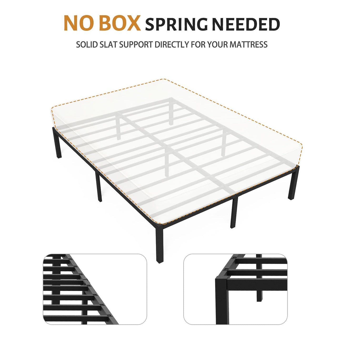 UNIPEAK Queen Bed Frame with Underbed Storage Space, Metal Heavy Duty Platform Mattress Foundation, Easy Assembly, No Box Spring Needed, Black, 14 Inch Height