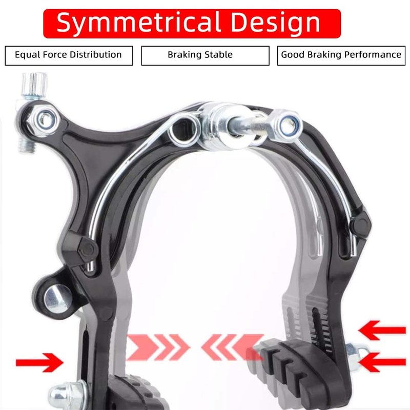 Bike Brakes Calipers, Bicycle Rim C Type Brake Sets, Front and Rear Side Pull C Caliper Brake with 48mm Pads and 4.33In Long Arm Fit for Most Road Bicycle, 1 Pair, Silver