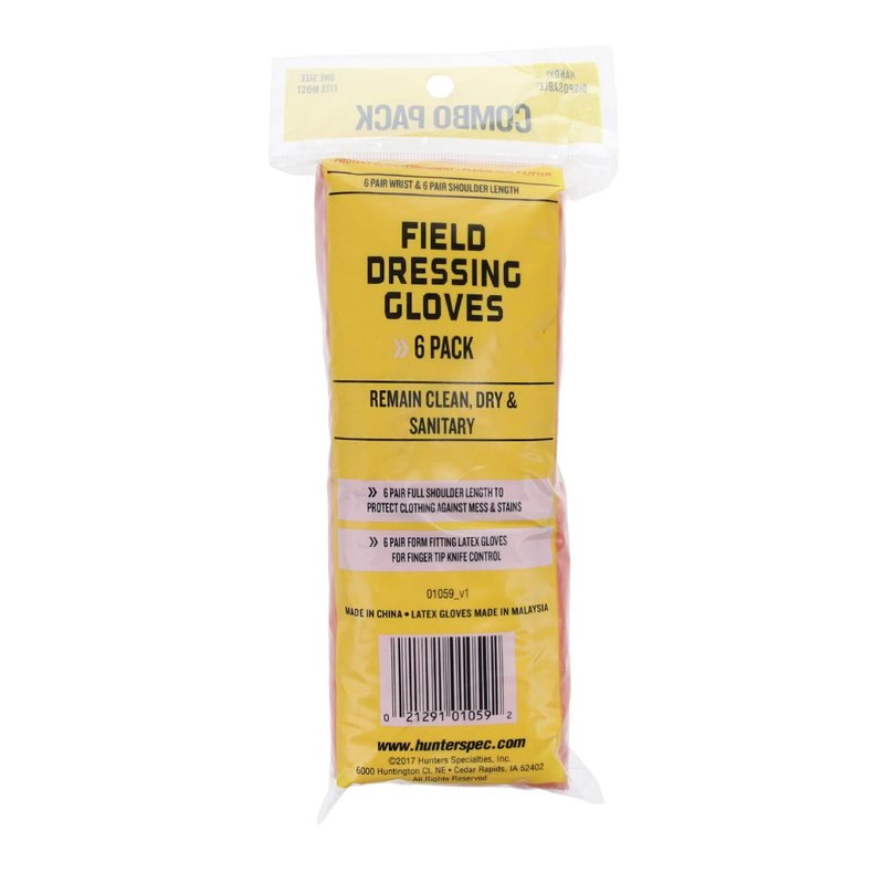 Hunters Specialties Field Dressing Gloves Combo Pack 6 Pairs Short Latex Gloves & 6 Pairs Shoulder-Length Poly Gloves for Deer Gutting