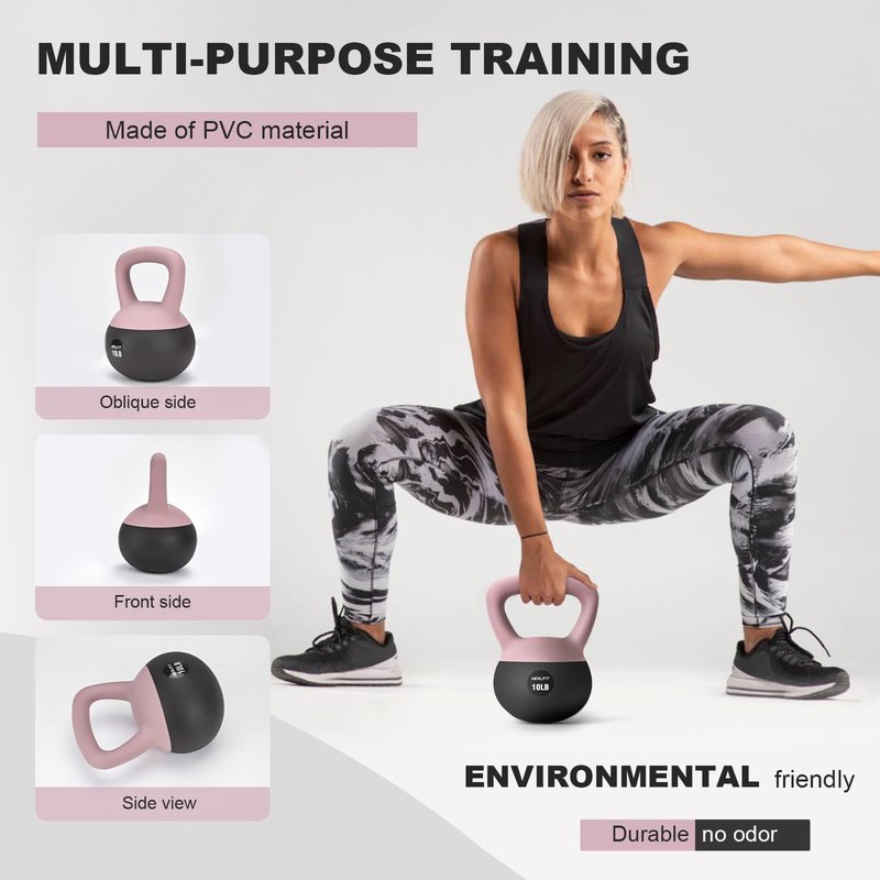 NEALFIT Soft Kettlebell 5LB/10LB/15LB/20LB/25LB, Kettlebells for Home Gym Strength Training, Anti-Slip Fitness Weights for Men Women (25LB Pink-Graphite Black)