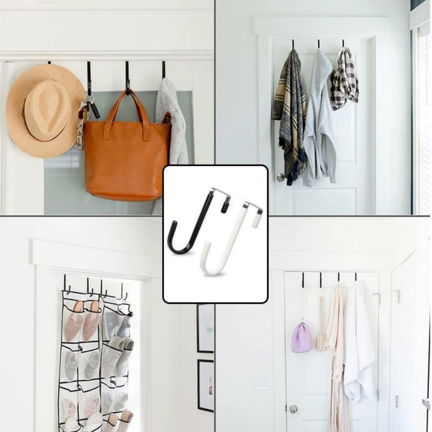 HANGZIGD Over The Door Hooks, Door Hangers Hooks,Extra Long 5" Rustproof Organizer Hook with Soft Rubber Padding, No-Scratch Design for Towels, Robes, Coats, Bags (6 Pack White)