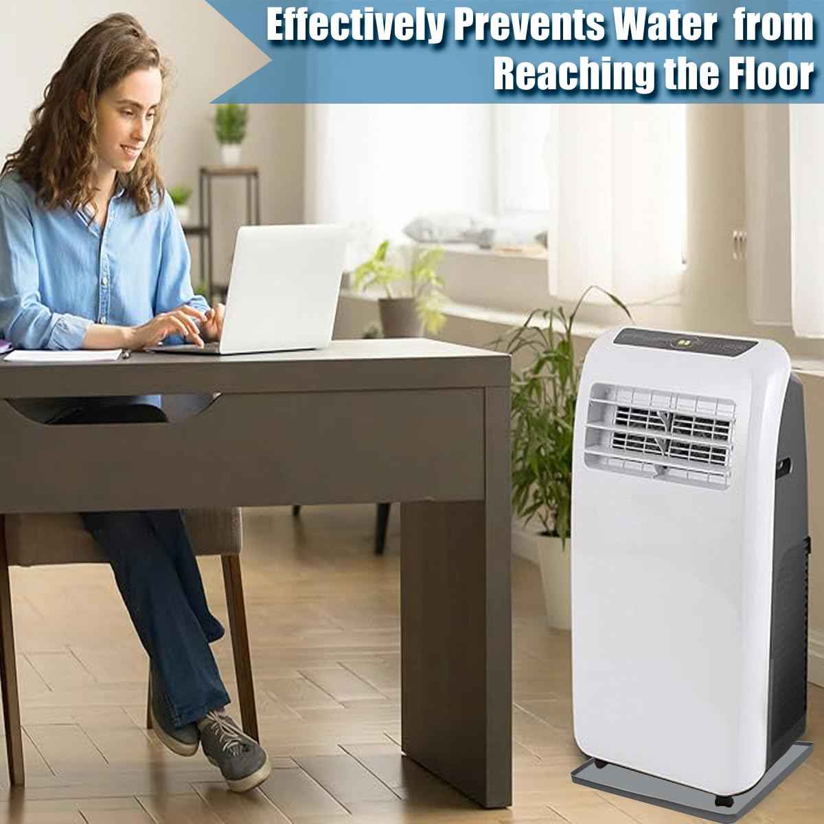 AC Drain Pan Air Conditioner Drip Pan, 24"X24" AC Unit Silicone Mat Tray with Raised Edge Portable Heater Tray, Floor, 2 in 1 Air Conditioner Floor Mat Non-Slip Waterproof Protector Pad