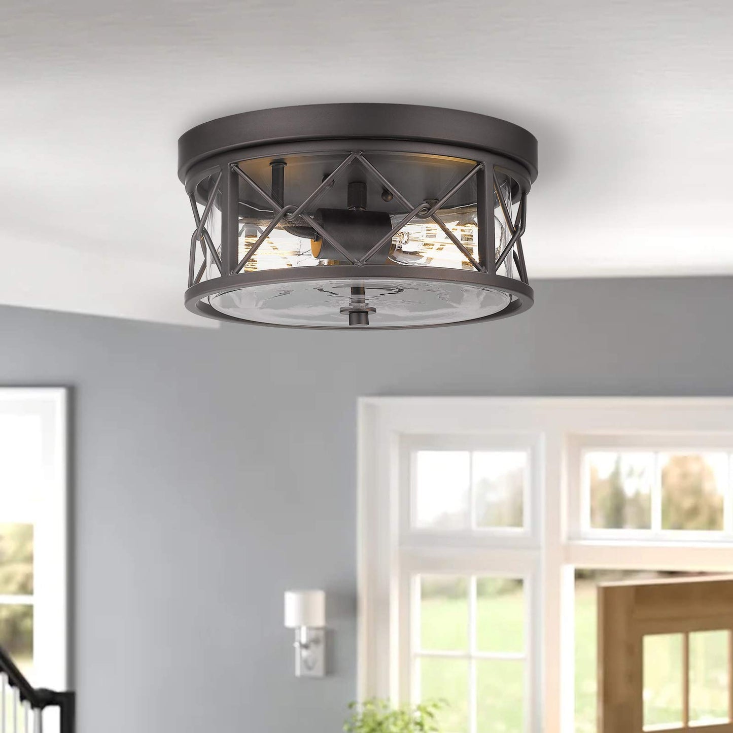 zeyu 2-Light Flush Mount Ceiling Light, 12 Inch Kitchen Light Fixtures Ceiling with Clear Glass Cover, Oil Rubbed Bronze Finish, ZY25-F ORB