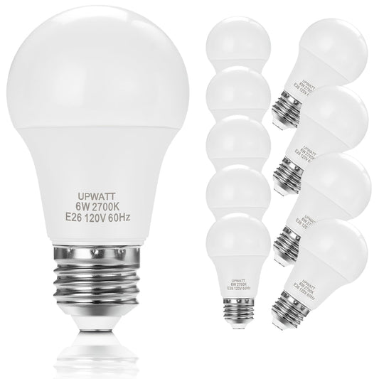 UPWATT A19 LED Light Bulb, 6W (40W Equivalent) 2700K Warm Yellow Light, 570 Lumens, Non Dimmable, E26 Standard Medium Base for Bathroom Home Lighting 10 Packs