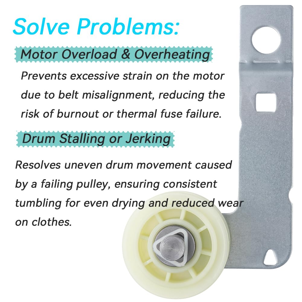 Dyer Idler Pulley for Maytag Bravos MEDB835DW4, Whirlpool Cabrio WED8000DW4, WED7500GC0, WED8500DC4 W10837240 Replacement.