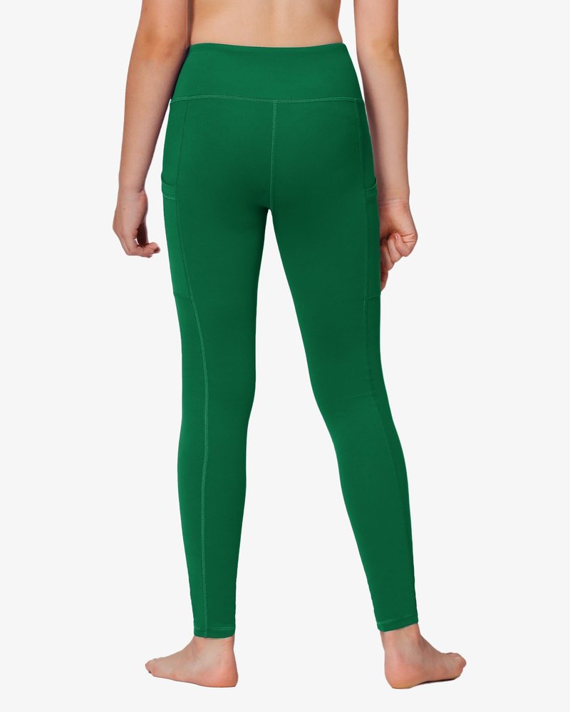 Stelle Girls' Athletic Leggings Kids Dance Running Yoga Pants Workout Active Dance Tights with Pockets (Evergreen, 8-9 Years)