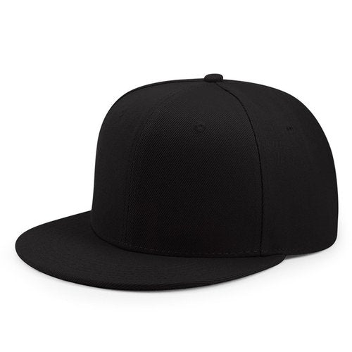 JHDESSLY 100% Cotton Snapback Hat for Men Women, Flat Bill Brim Baseball Cap Teens Adjustable Hip Hop Style Blank Trucker Hat Black