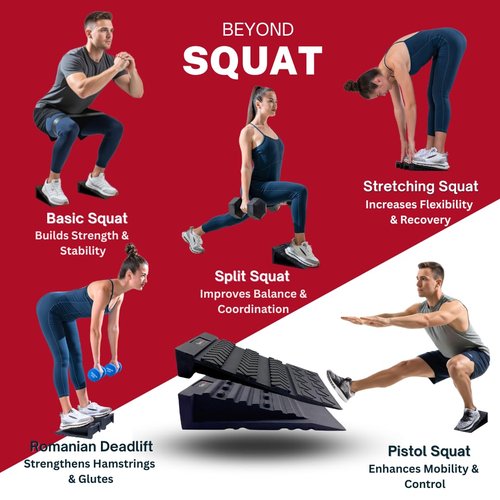 SPORTYDEN Squat Wedge Block - Non Slip Rubber - 3 Adjustable Angles - Men Shoe Size up to US11-4Pcs Set - Heel Elevated Squat - Calf Raises Ramp - Weight Lift & Stretch - 2 Bands & a Carry on Bag