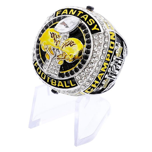 guancrown 2024 Fantasy Football Championship Trophy Ring Award Prize Sports Winner FFL Champion Ring (size 8, ring with stand)