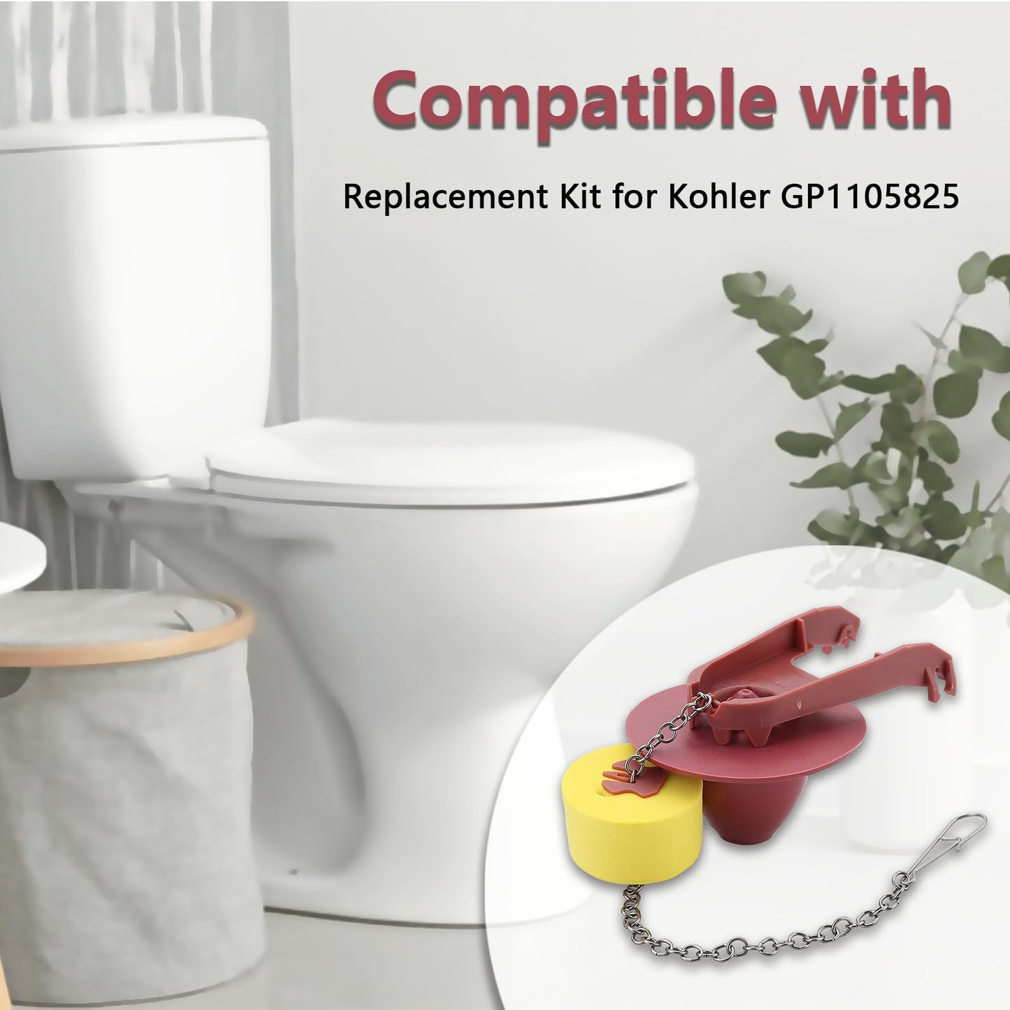 2 Inch Toilet Flapper with Float Replacement Compatible with Kohler GP1105825, Fit 1.28 gpf Toilet with Stainless Chain and Float, 1 Pack