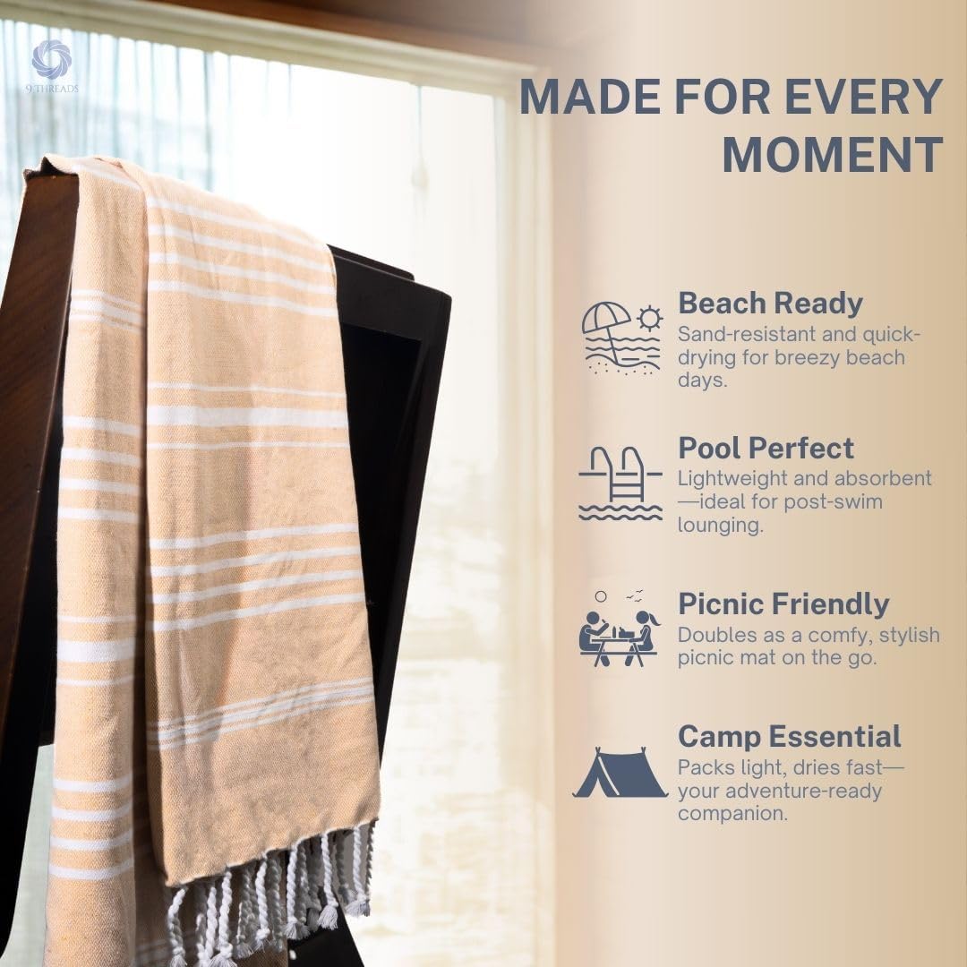 Skiennix Oversized Cotton Turkish Beach Towel - Quick-Dry, Absorbent, Extra Large 36"x72" | Desert Sand, 4 Pack