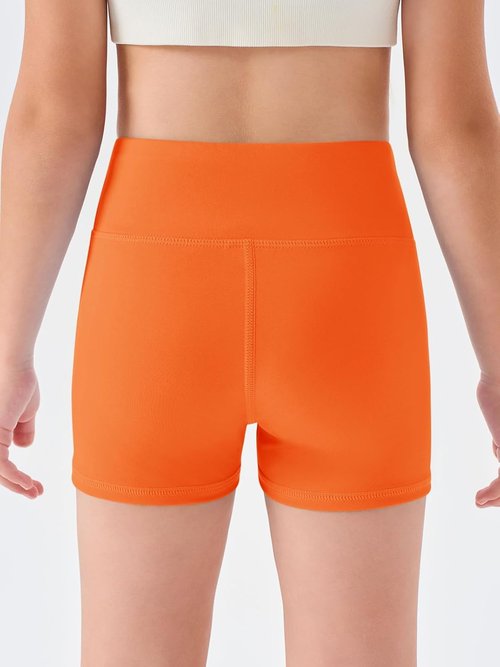 Haloumoning Girls' High-Waisted Athletic Shorts - Comfy Yoga & Dance Biker Shorts for Ages 5-14Y