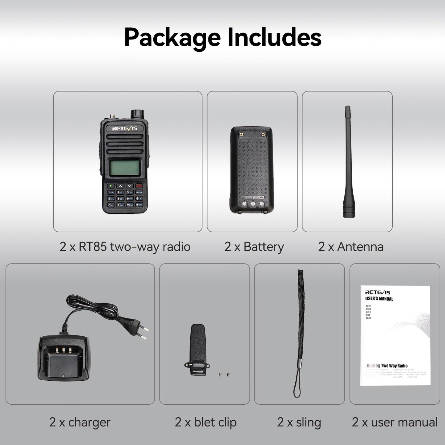 Retevis RT85 Handheld Ham Radio,Emergency Walkie Talkies Long Range,Dual Band,Built in VFO,200CH,VOX,FM,DTMF,Flashlight,1400mAh,Portable Two Way Radio for Survival Preppers Snowstorm Off-Grid(2 Pack)
