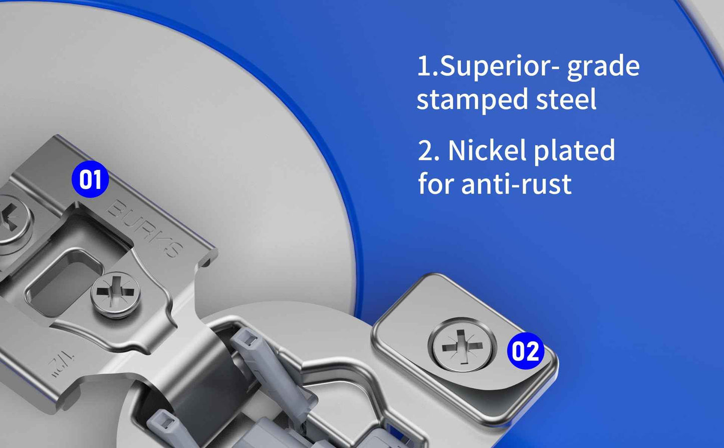 Burks Hinges 10 Pack 1/2'' Overlay Soft Close Hinges for Kitchen Cabinets - Stainless Steel, Anti-Rust, Self Closing Concealed Hinges, Installation Instruction and Screws Included