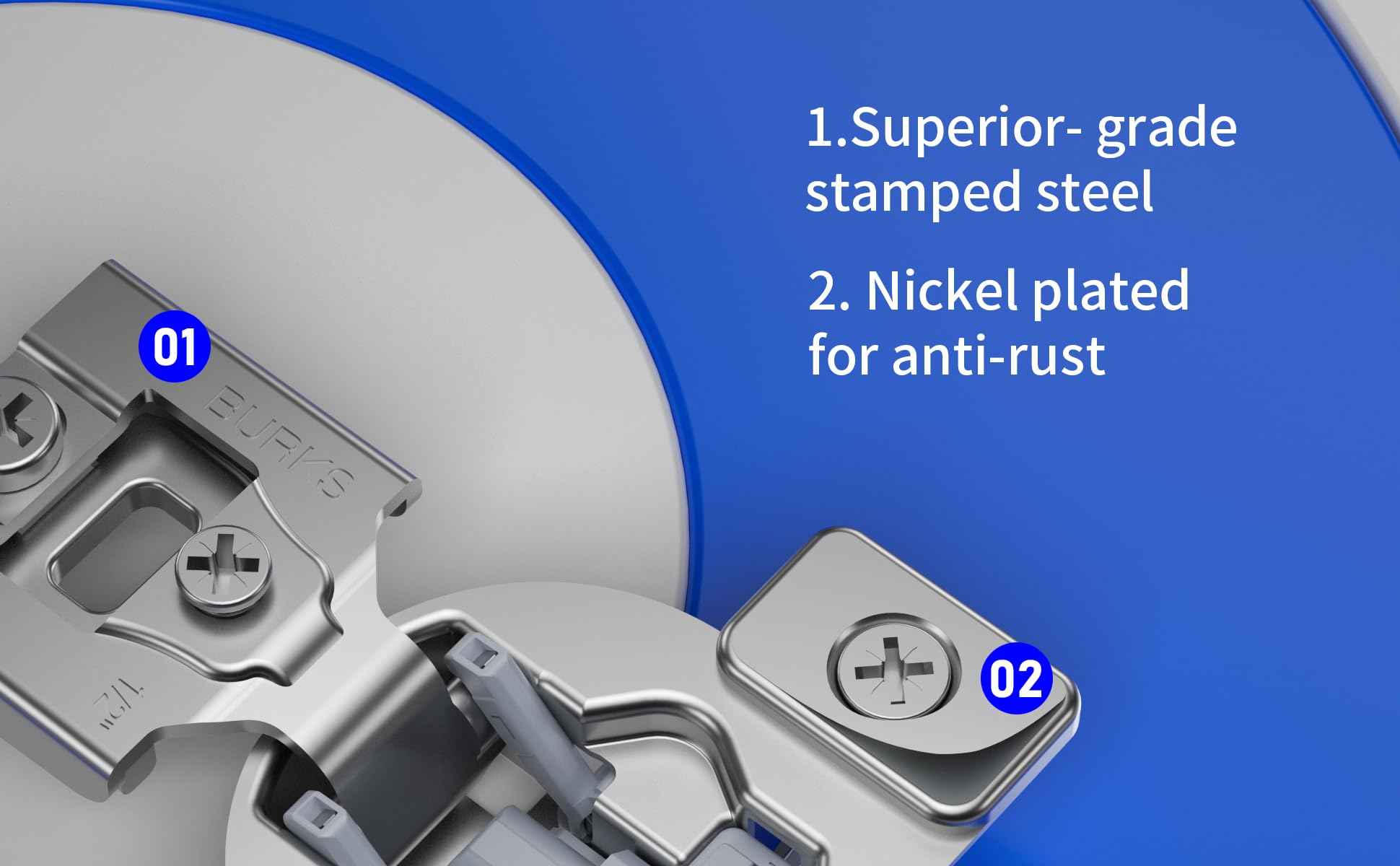 Burks Hinges 10 Pack 1/2'' Overlay Soft Close Hinges for Kitchen Cabinets - Stainless Steel, Anti-Rust, Self Closing Concealed Hinges, Installation Instruction and Screws Included