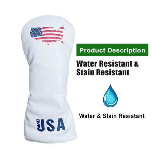USA Golf Club Covers Set,Driver Headcover Hybrid Headcover and Fairway Wood Head Covers, Premium PU Leather White Golf Head Covers for Woods and Driver,Golf Gifts for Men Golfers