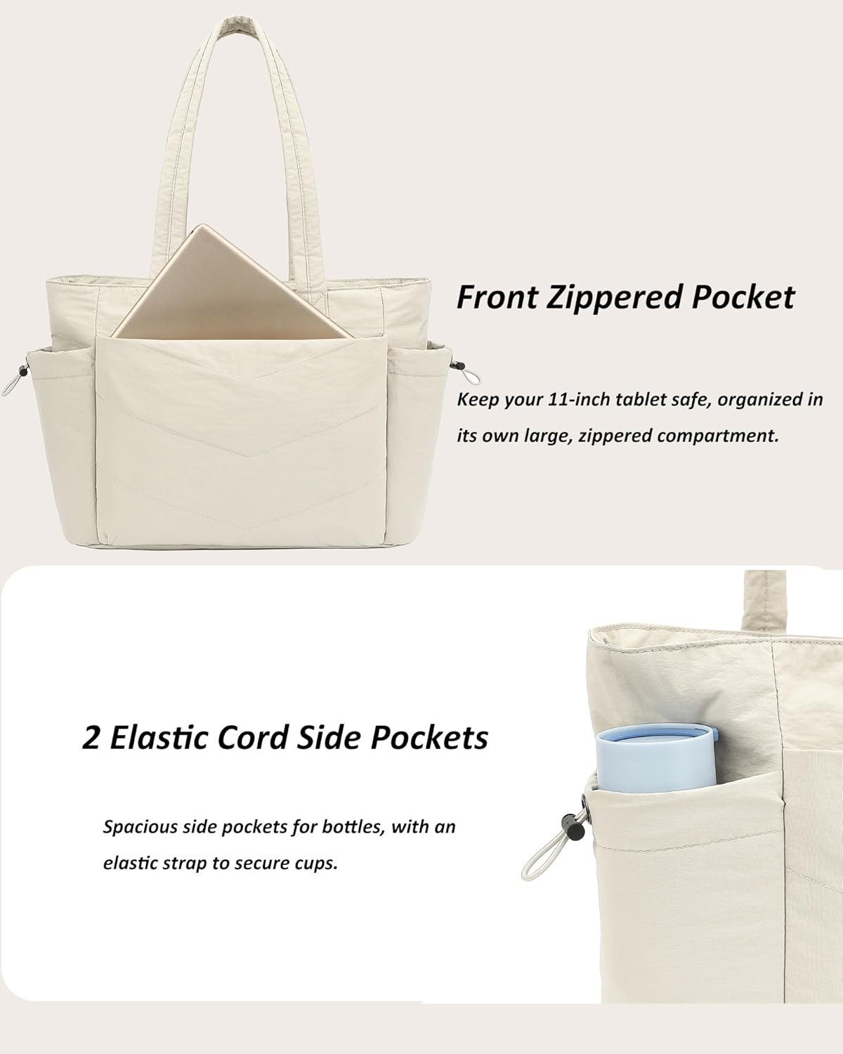 TANTOMI Puffer Tote Bag - Lightweight Quilted Shoulder Bag with Zipper for Work, Travel, School, Gym