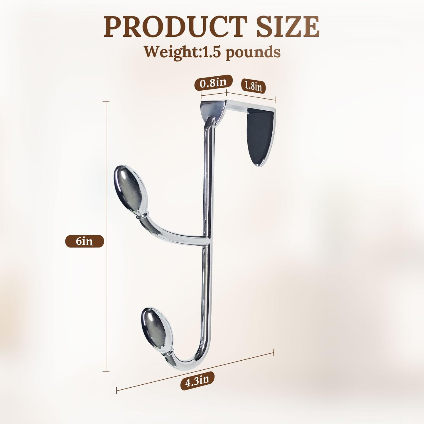 FantasHome Traditional Over The Door Double Hooks, Organizer for Hanging Coats, Hats, Towels, Purses in Bedroom, Bathroom, Laundry Room and More - Silver