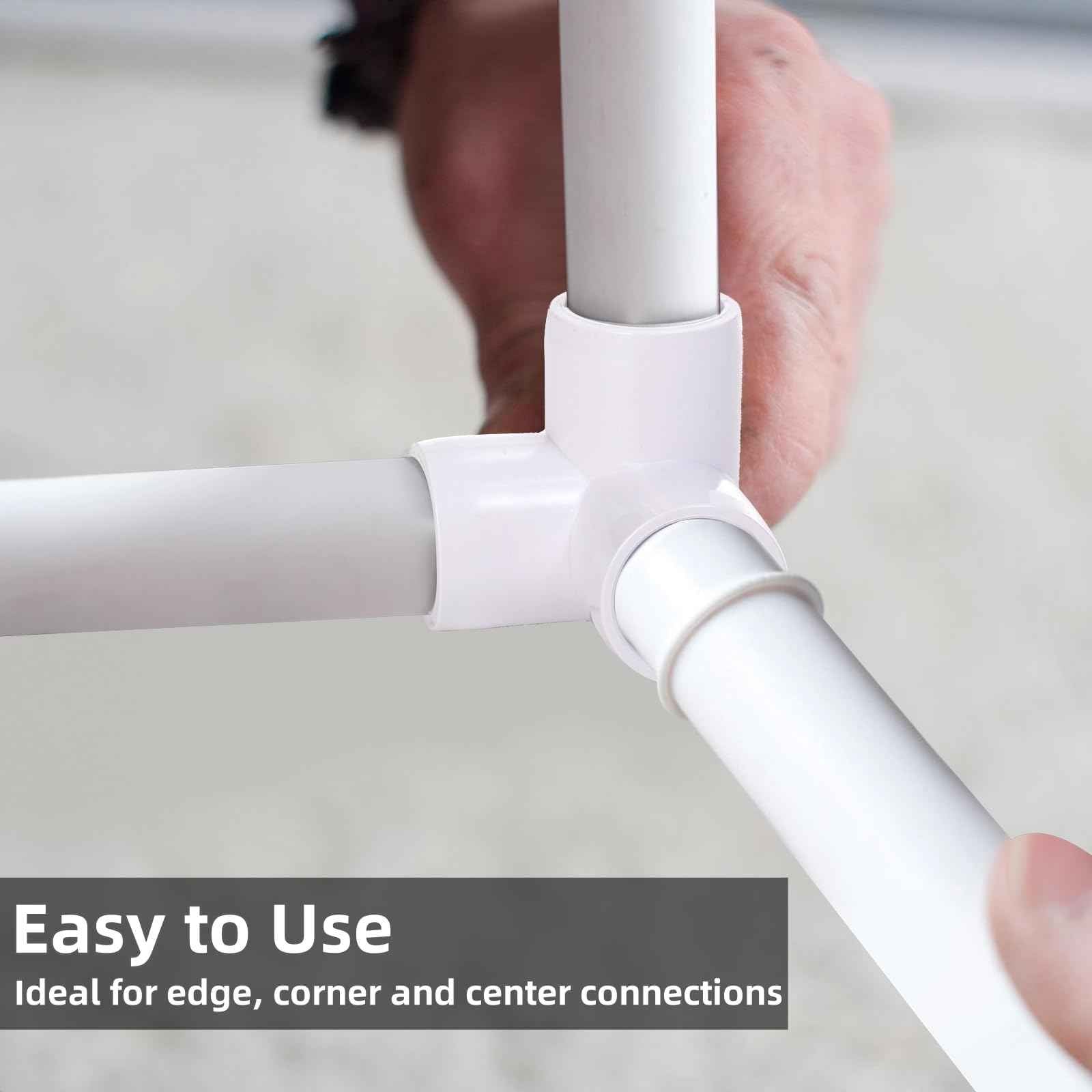 Covzoe 32 Pack 1/2 Inch 3 Way PVC Pipe Fittings, Furniture Grade Elbow Pipe Connectors, Heavy Duty DIY Shelf Garden Support Structure Storage Frame for Building, Greenhouse Shed Pipe, White