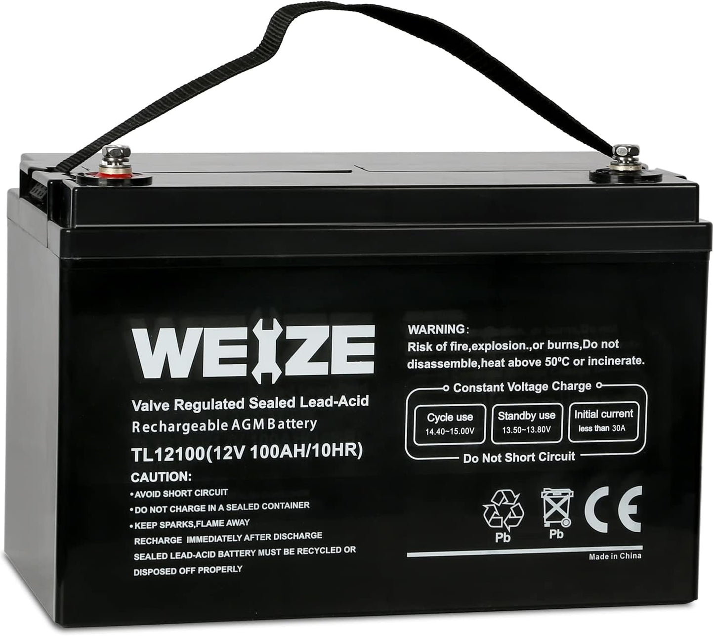 Weize 12V 100Ah Deep Cycle AGM Battery - Maintenance-Free, Low Self-Discharge for RV, Solar & Marine Use