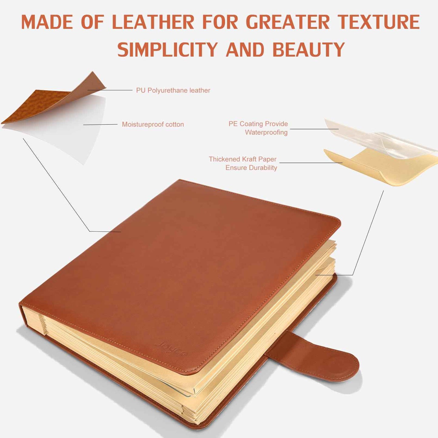 JOYCE Important Document Organizer, Life File Manager with Labels, for Managing Letters, Photos, Birth Certificates, Social Security Cards, Passport, Ring Binder (Brown Leather)