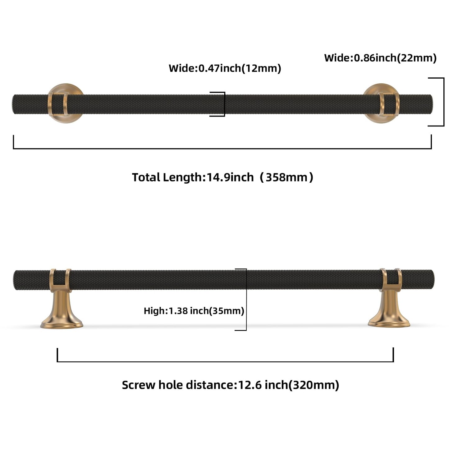 KOMOTIA 10 Pack 12-5/8 Inch Cabinet Pulls knurled Matte Black and Champagne Bronze Kitchen Cabinet Handles Aluminum and Zinc Alloy Drawer Pulls Solid Cabinet Hardware