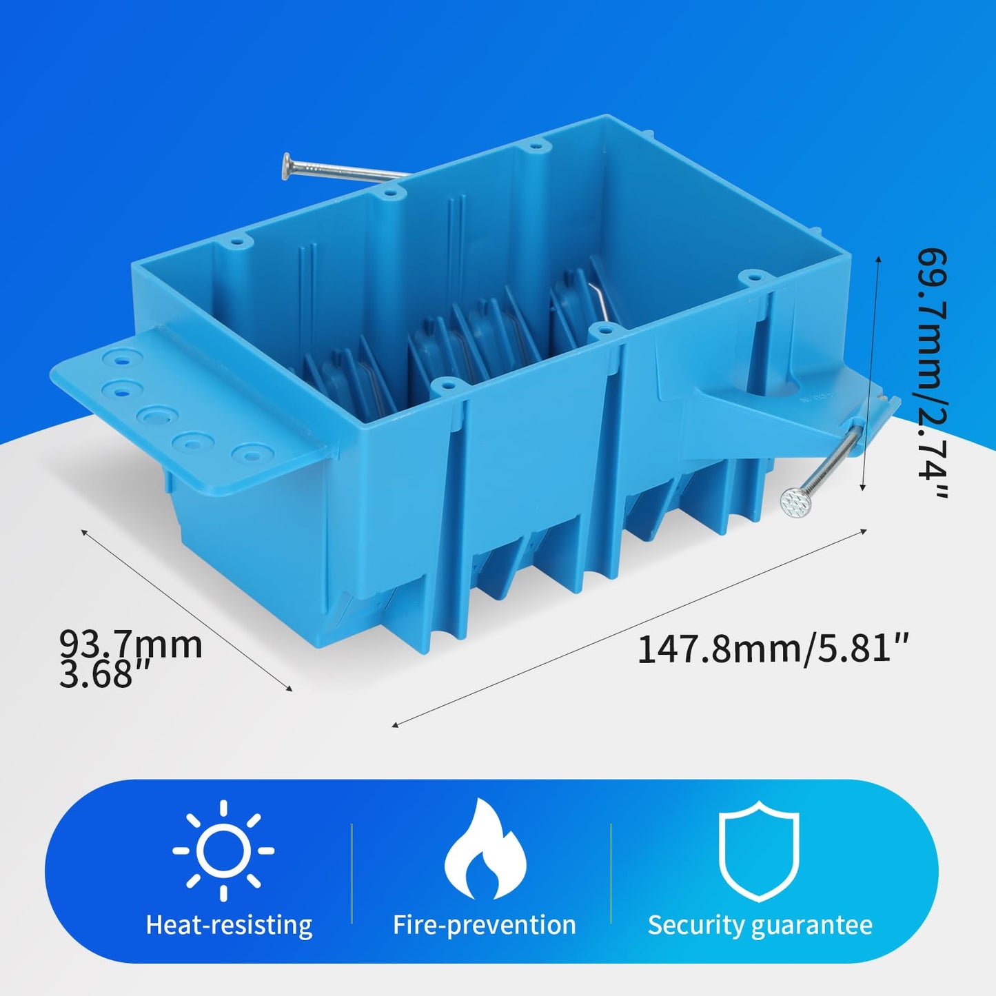 XIUTE Blue 3-Gang PVC New Work Switch/Outlet Wall Electrical Box, Interior Space of 44 Cubic Inches,for The Electrical Installation of Buildings,ETL