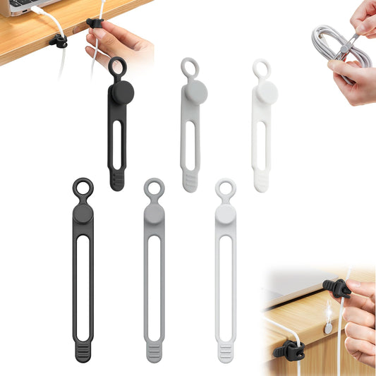 Silicone Cable Ties, Magnetic Data Cable Organizers Reusable Cable Ties Wire Organizer Adjustable Fastening Cable Straps Magnetic Silicone Cable Straps Cord Organizer for Bundling Earphone (6 Pcs)