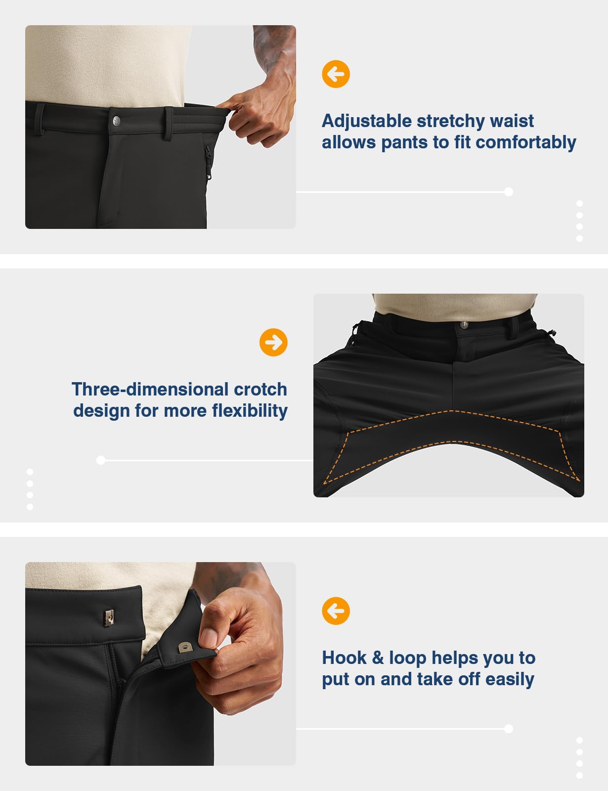 TBMPOY Men's Snow Ski Hiking Pants Fleece Lined Waterproof Winter Pant Softshell Camping Travel Ice Fishing Hunting Pant Black 30
