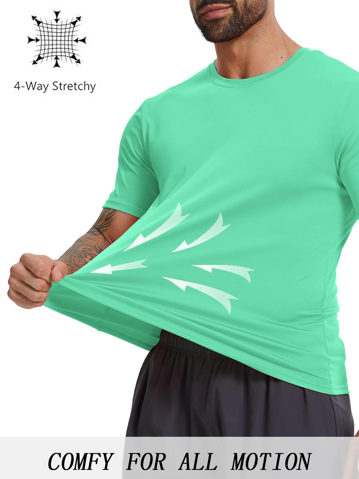 KINGFEN Men's Comfort Cool Sun Protective Shirt Workout Quick Dry Moisture Wicking Breathable Short Sleeve Casual Athletic Tee Green XL