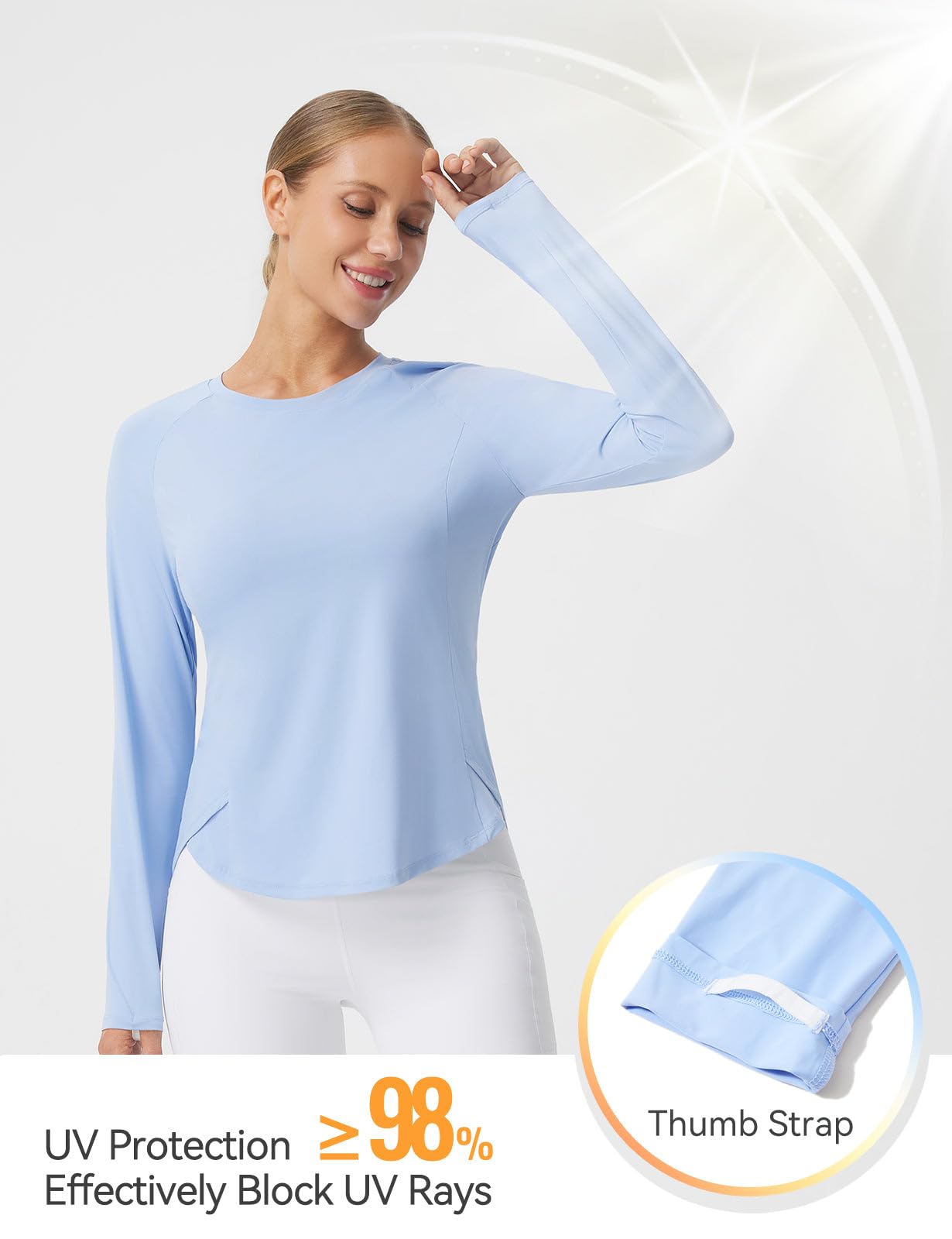 baleaf Long Sleeve Workout Tops for Women Sun Protection Cooling Shirts Running T-Shirts Moisture Wicking Athletic Hiking Blue M