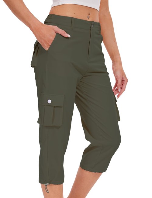 DAOAO Cargo Capris for Women Hiking Pants Casual Summer Quick Dry Outdoor Travel Pull On Capri with 6 Pockets Green L