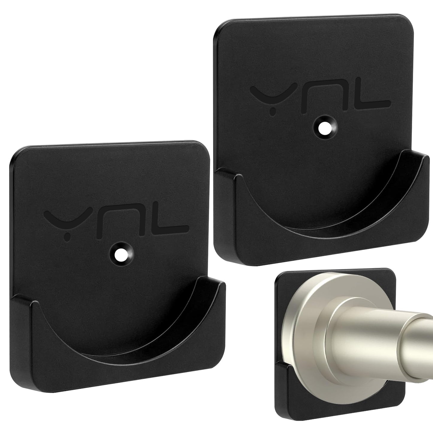 2 Pack Adhesive Shower Rod Holders, Black Transparent Rod Retainer | Never Fall Down Shower Tension Rod Holders for Wall(Rod Not Included)